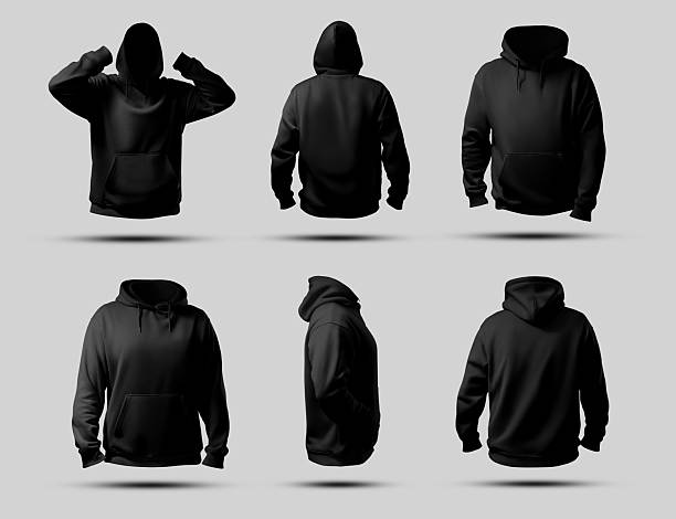 istock Template of black oversized hoodie 3D rendering, front, back, side view, isolated on background. Set 2225795023