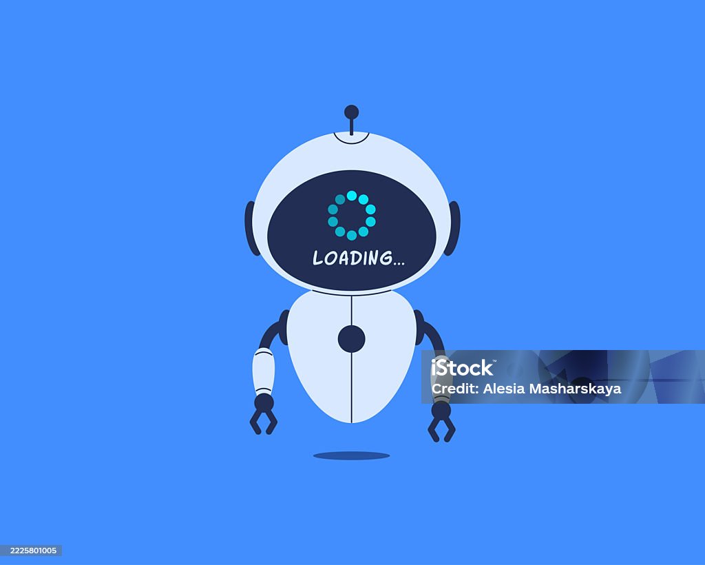 Robot With Loading Bar On Screen Vector Illustration For Ai System ...