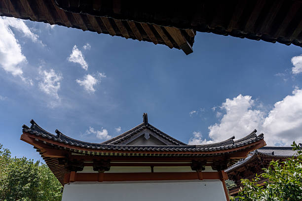 Japan - July, 2022 : Scenic view of Main Phoenix Hall of Byodoin Temple in Summer, One of most famous tourist destination in  Uji, Kyoto