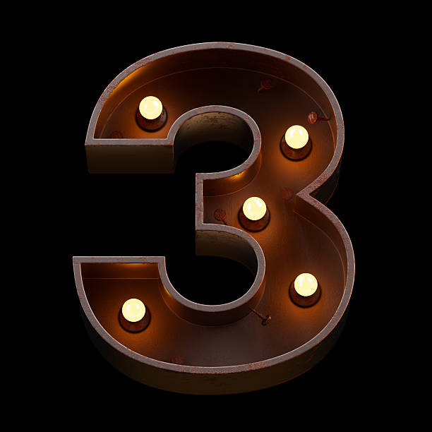 Number Three 3 Digital Neon Glowing Reflection Countdown