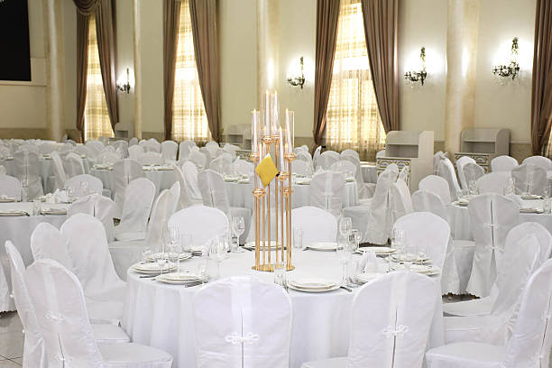 istock Large spacious light banquet hall at a wedding 2225820456