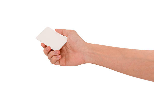 istock Hand holding a blank white smart card isolated on white background. Concept for business, technology and advertising. 2225826547