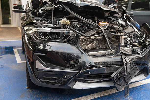 istock Front view of a broken car after an accident 2225826930