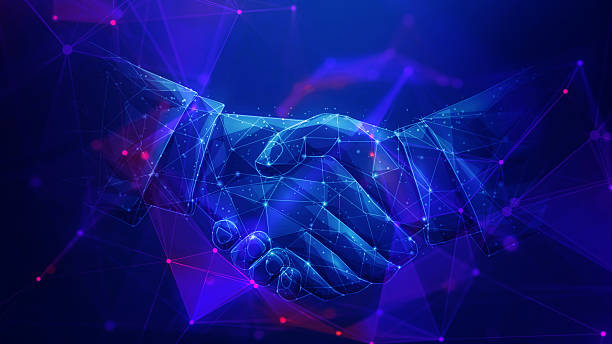 istock Handshake and collaboration concept with duotone plexus lines 2225833997