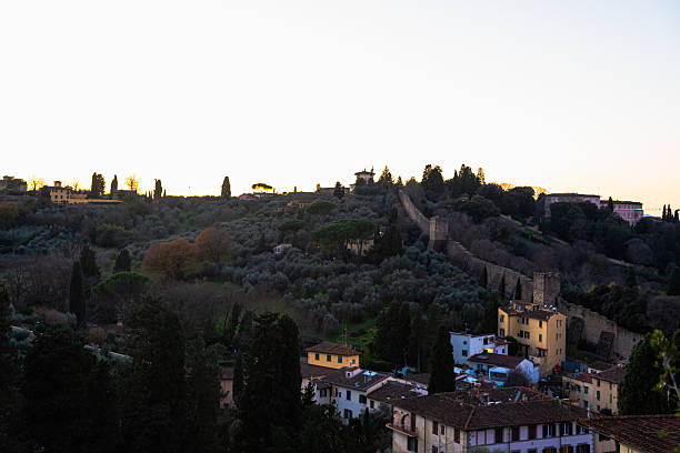 View of the trees and sunset in Tuscany