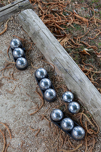 Petanque balls on a court