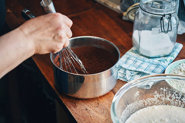 Preparing Chocolate Brownies with High Quality Cocoa and Chocolate in Domestic Kitchen