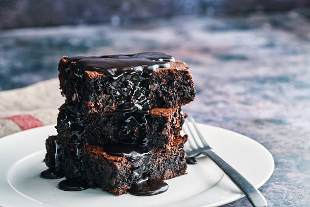 Chocolate Brownies Served with Chocolate Sauce
