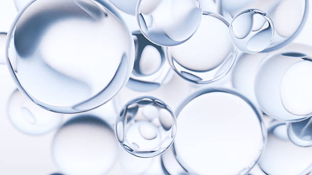 istock Essential Oil Bubbles for cosmetics in water. blue liquid bubbles, fluid flow. Collagen, atoms floating, Moisturizing Cream, Skin Serum, Vitamin, beauty concept, Realistic  Drops, Molecule, 3d render 2225849079