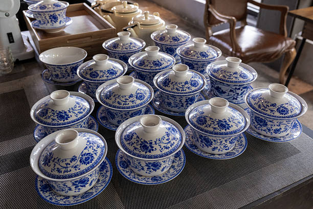 istock Blue and white porcelain tea set 2225855513