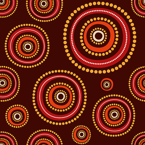 Seamless color vector pattern. Abstract round shapes seamless pattern. Dotted circles pattern. Seamless color vector pattern. Abstract round shapes seamless pattern. Dotted circles pattern. Bright color shapes. Red, orange, yellow, brown colors. Vector seamless background. australian culture stock illustrations