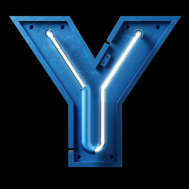 Bright Neon Font with fluorescent tubes.Metallic futuristic  cyberpunk Alphabet. 3d Rendering Isolated on black Background.