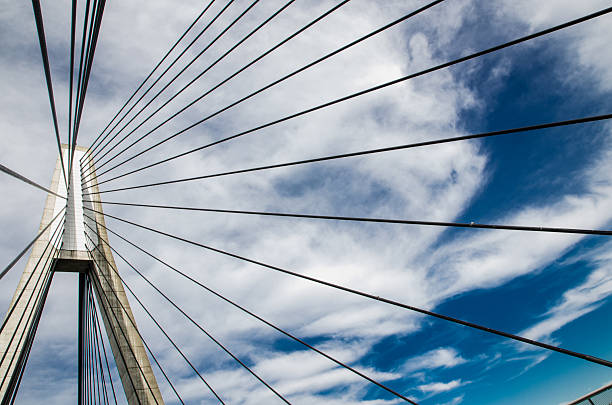The Anzac Bridge Cable-stayed bridge, the image showing its stay cable with cloudy sky day, Sydney, Australia, The bridge was opened in 1862, Constructed by Baulderstone