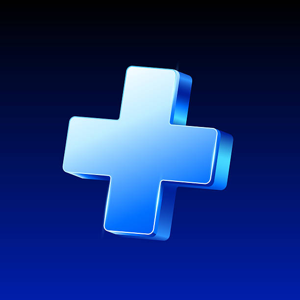 istock 3d rendered plus icon in shiny blue metal style, isolated on background. 3d plus icon in vector illustration 2225907036