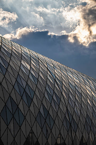 Modern buildings in Poznan's skyline feature innovative designs that contrast beautifully with the clouds, enhancing the urban vibe.