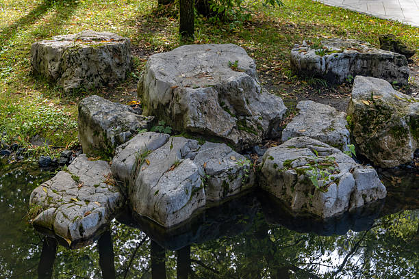 istock A peaceful scene of stone formations surrounded by greenery and water, creating a serene atmosphere in Huamin Chinese Park 2225923340