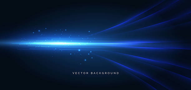 istock Futuristic blue curved ray on dark blue background. High speed motion moving concept. 2225924838