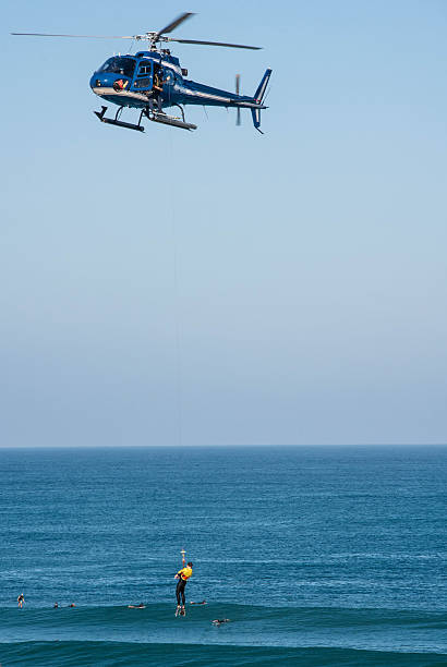 istock Helicopter rescue exercise on Messanges beach and its signal station 2225927719
