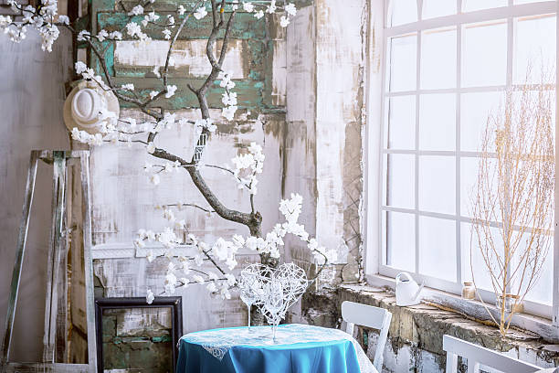A beautifully decorated place shooting in a romantic style. the Space of a large hall decorated a classic style with traces of antiquity