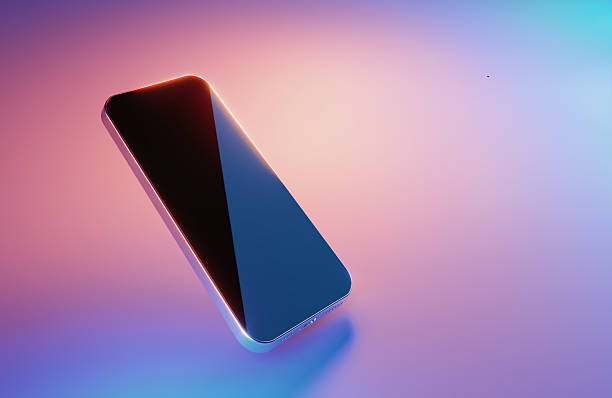 Smart Phone Illuminated By Blue And Magenta Lights On Blue Background