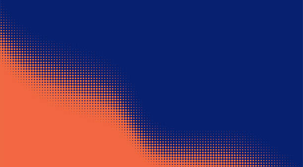 abstract orange color half tone polka dots on blue background