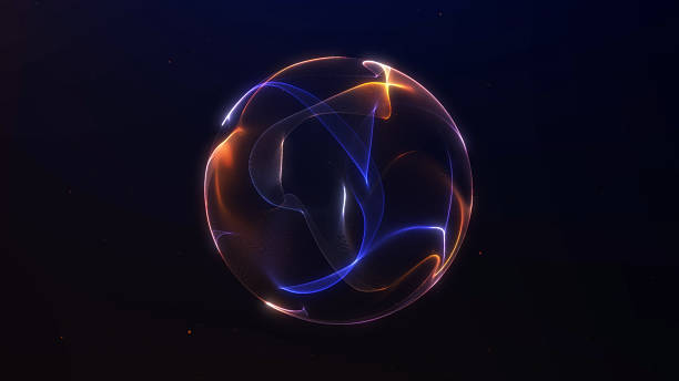 istock Glowing abstract sphere made of vibrant orange and blue light trails. Ideal for sci-fi, tech, or energy-themed projects and designs. 2225946998