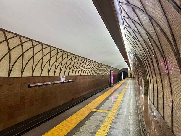 istock Modern Almaty Metro Station with Decorative Walls and Empty Platform 2225947076