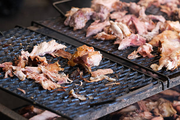 Pork meat on a grill outside