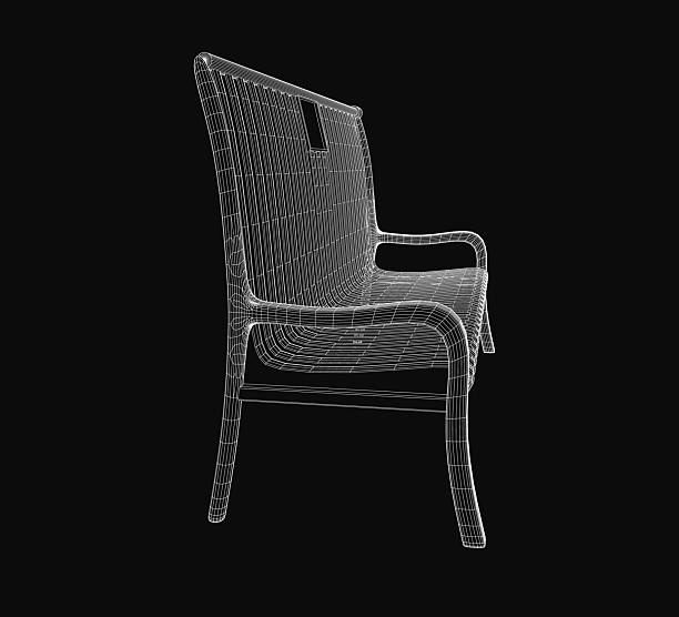istock A 3D wireframe model of a bench chair displayed on a black background, showcasing clean lines and geometric structure. This royalty-free model features a preview version with transparent mesh design. 2225954632