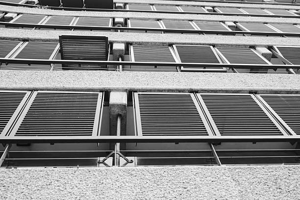 Building facades and windows patter. Artistic black and white photo