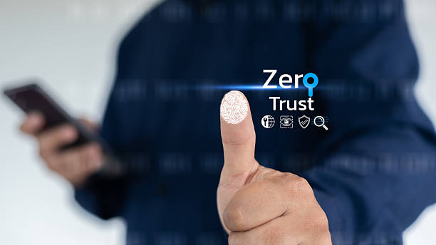 istock Zero Trust cybersecurity model with biometric fingerprint scanning, concept of digital identity verification, data protection, and secure mobile access authentication. 2225978664