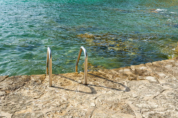 Steps that lead down to the sea behind the church of Agoi Anargyroi, national park Cape Greco, Ayia Napa, Cyprus
