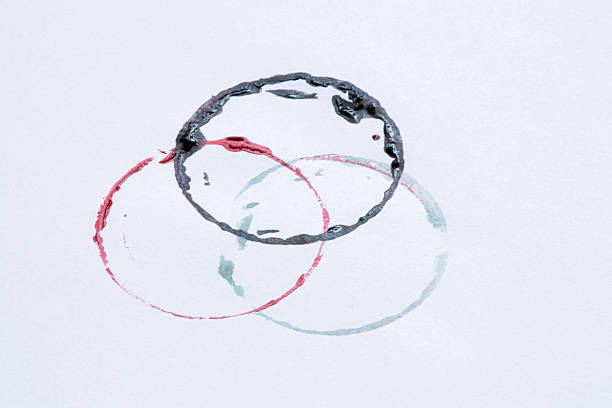 istock Colored watercolor circles on white background - artistic background with mug prints and ink splashes, texture for design 2225981811