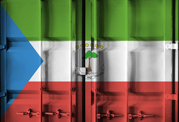 Shipping container with Equatorial Guinea national flag overlay symbolising tariffs and international trade policies in global commerce context