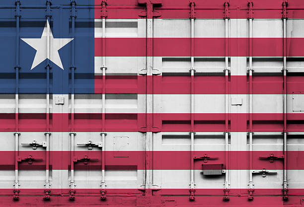 istock Shipping container with Liberia national flag overlay 2225992255
