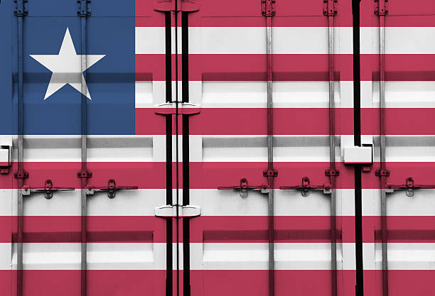 istock Shipping container with Liberia national flag overlay 2225992258