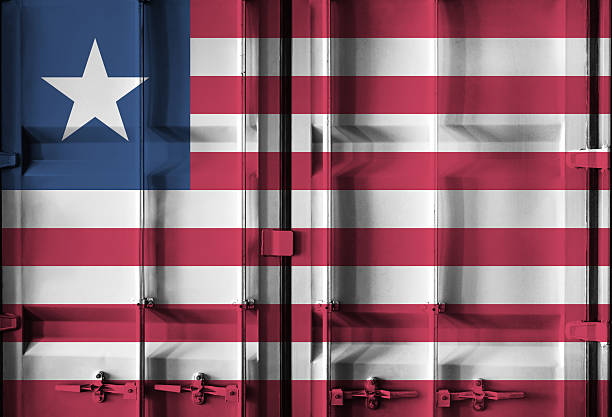 istock Shipping container with Liberia national flag overlay 2225992259