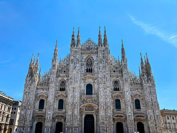 View of the main facade of the cathedral of Milan, Duomo of Milan-Italy.