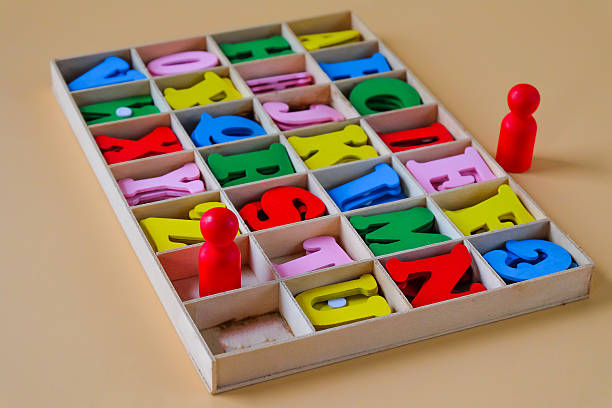 istock Wooden figures standing with wood alphabet  tray. 2226001813