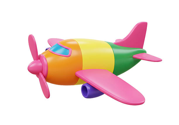 Isolated Colorful Toy Airplane with Rotating Propeller