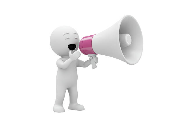 istock Isolated 3D Man Announcing with Megaphone Broadcasting Voice 2226021486