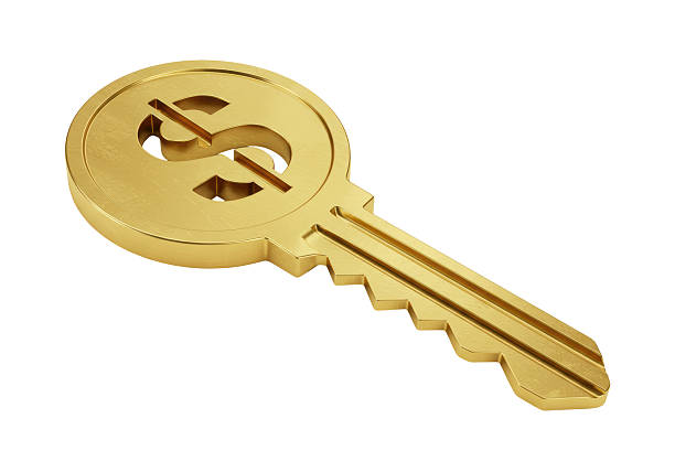 Isolated Golden Key with Dollar Sign Cutout