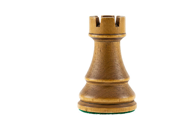 Isolated Wooden Chess Rook Piece with Classic Design