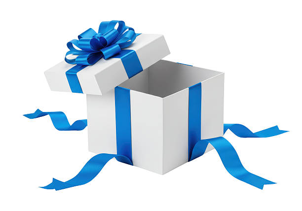 istock Isolated Open Gift Box with Blue Ribbon 2226023011
