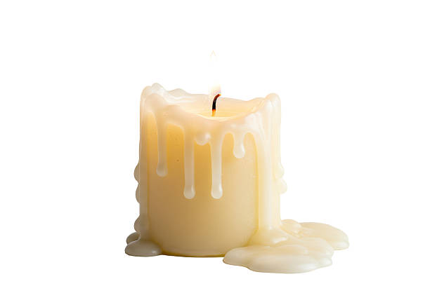 Isolated Candle with Dripping Wax and Glowing Flame