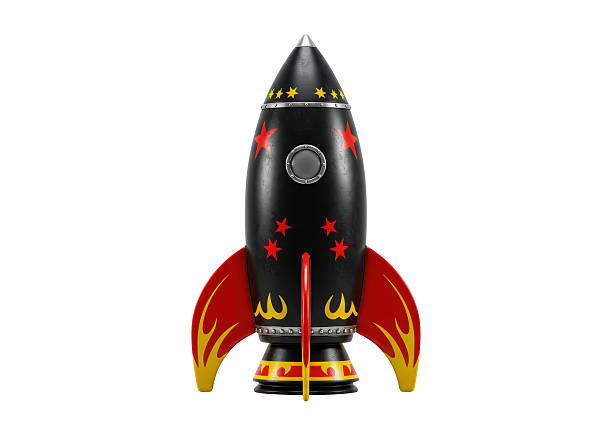 istock Isolated Black and Red Retro Rocket with Stars and Flames 2226023616