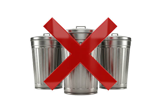 Isolated Prohibition Sign over Trash Cans Symbolizing Waste Prevention