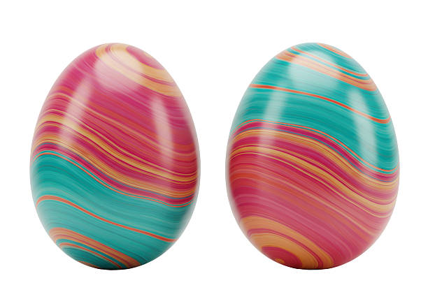 Isolated Pair of Marbled Easter Eggs with Swirling Colors