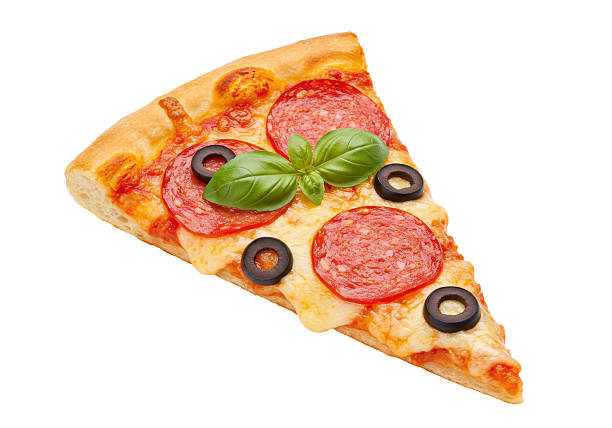 Isolated Slice of Pepperoni Pizza with Basil