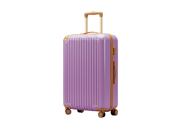 Isolated Stylish Lavender Hardshell Suitcase with Golden Accents